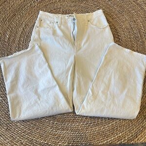 Madewell White Denim Wide-Leg Crop Cotton Jeans